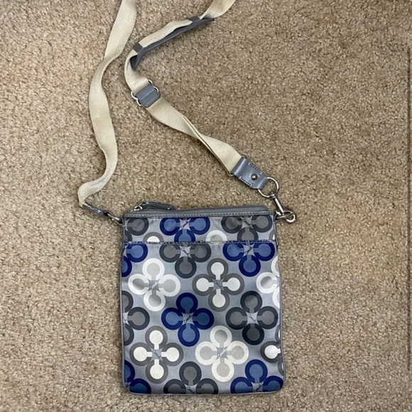 Coach Signature Logo Blue Sequin Crossbody Bag - Picture 2 of 2